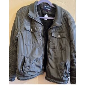 House of Lords Quilted Puffer Jacket Full Zip Olive Green Winter XL